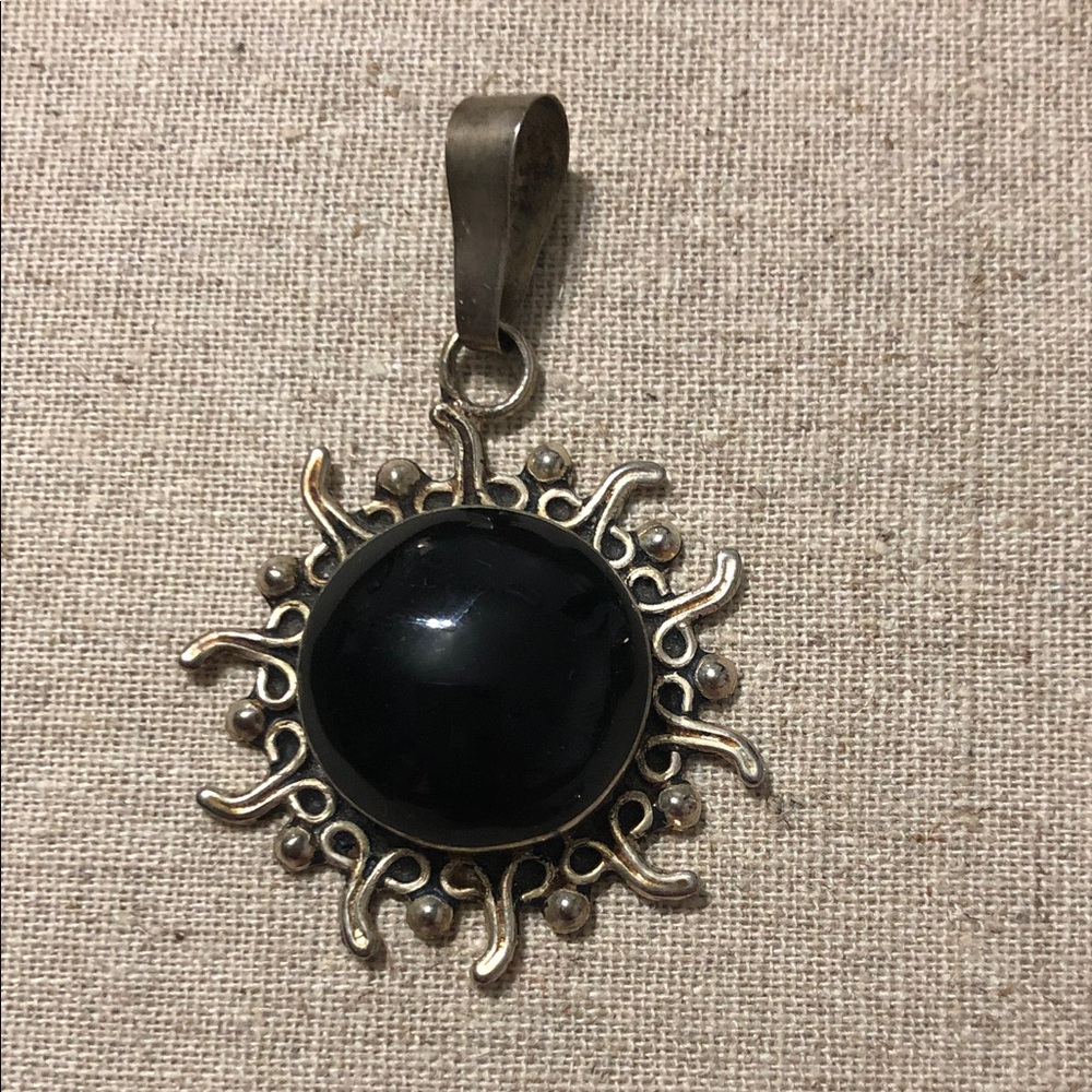 Black Stone Sunburst Pendant Necklace - Women Jewelry